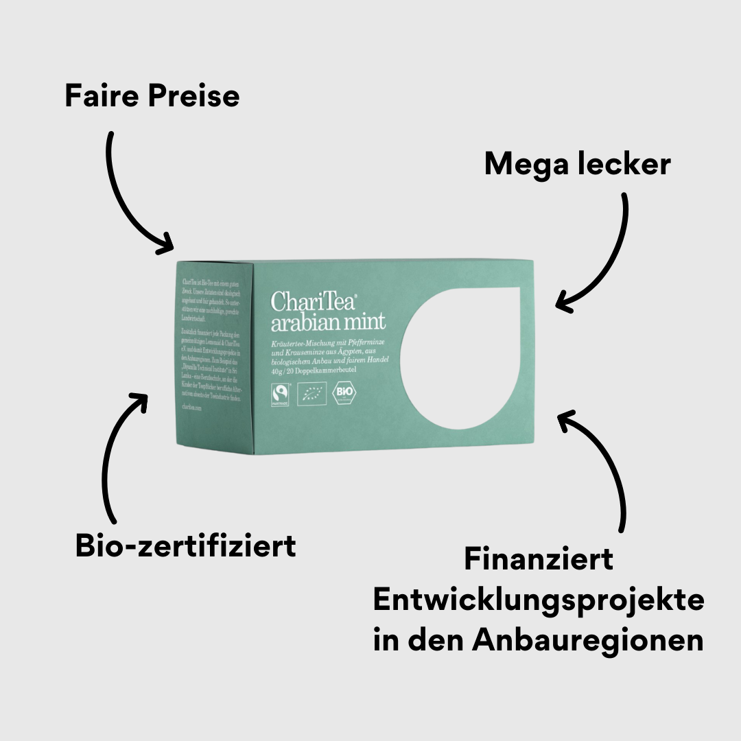 ChariTea Arabian Mint Doppelkamerbeutel Verpackung mit Impact