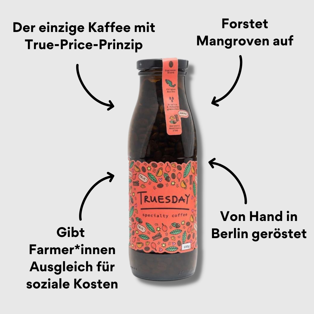 Truesday Espresso Mehrwegflasche mit Impact