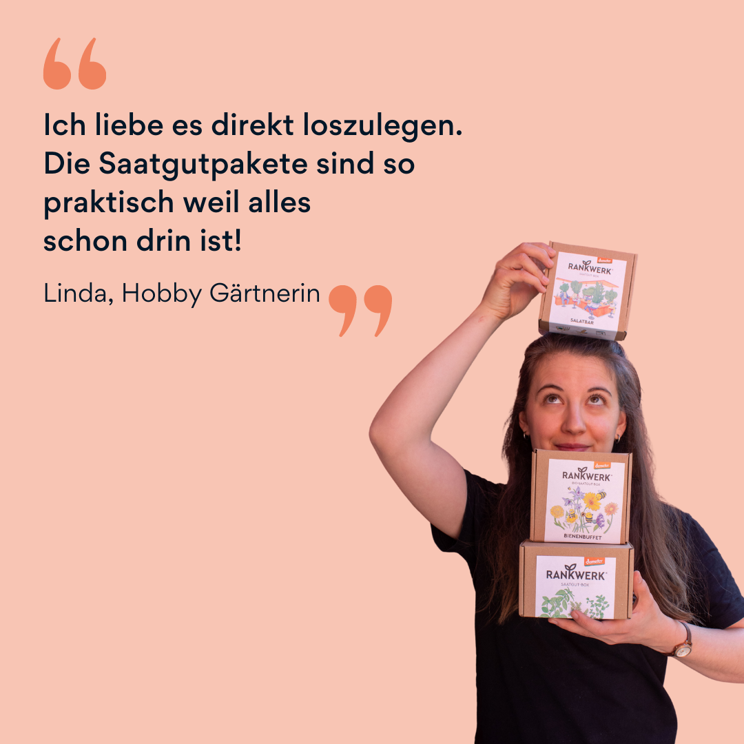 Bild von Linda mit den Saatgut Boxen von Rankwerk