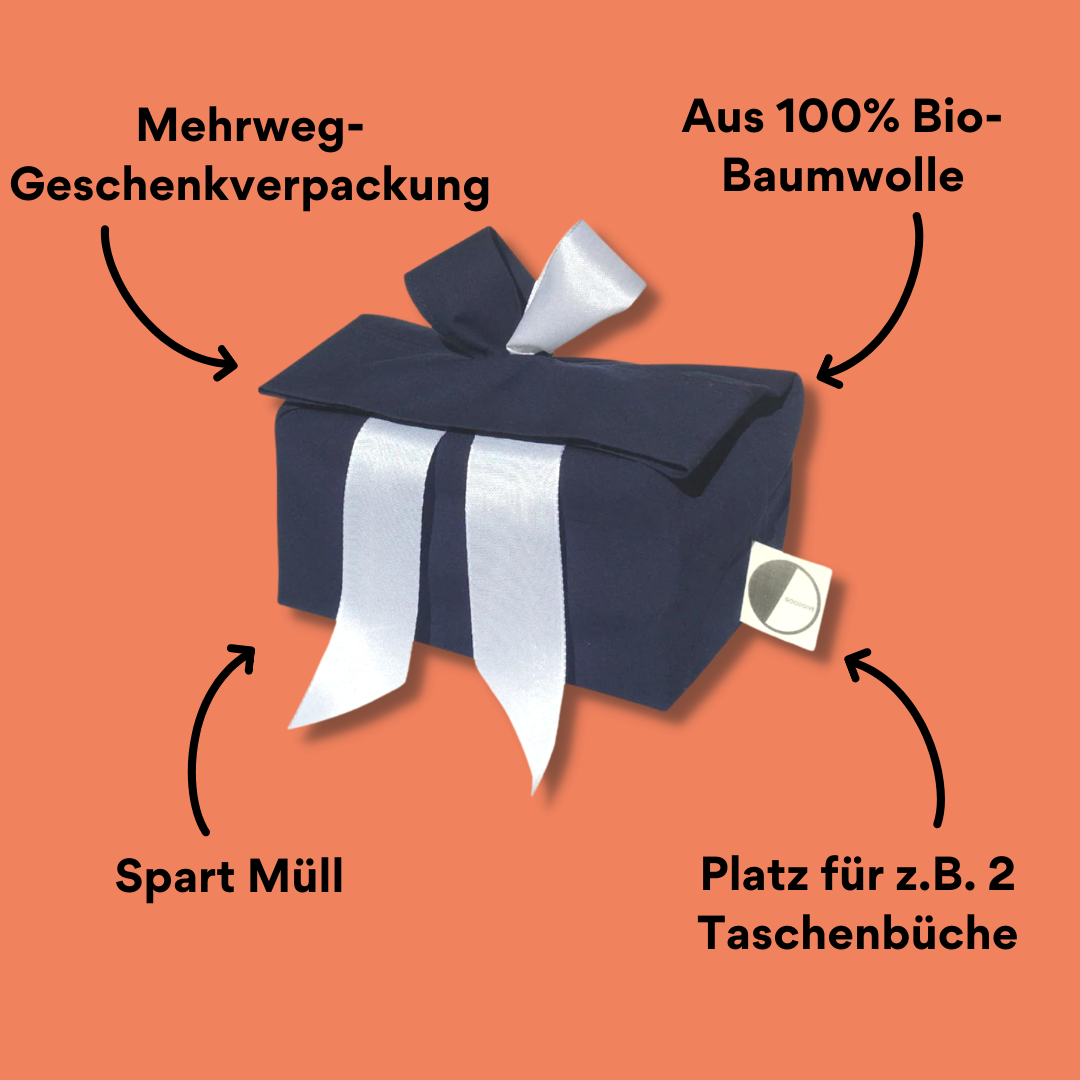 Blaues Geschenk mit weißer Schleife mit Impact
