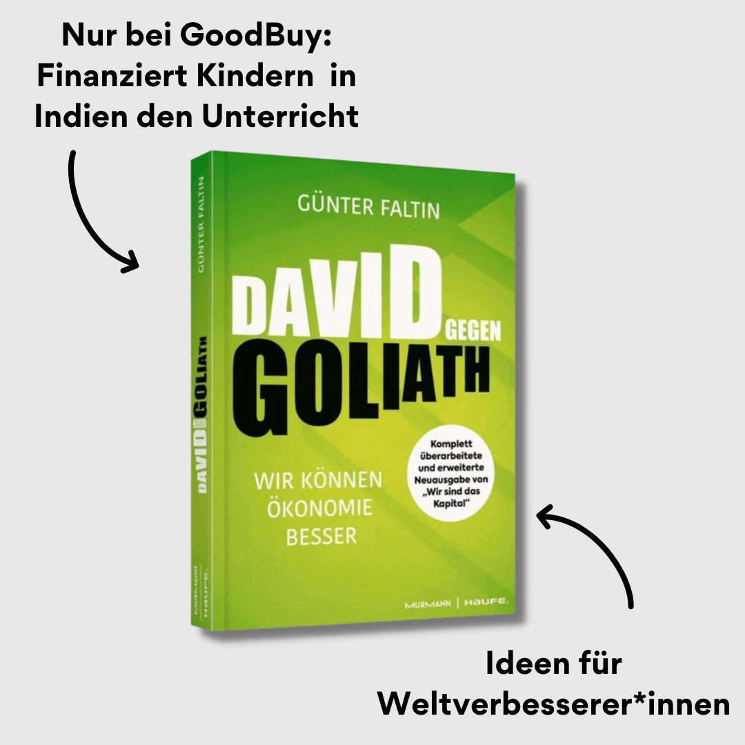 Cover des Buchs "David gegen Goliath" mit dem Untertitel "Wir können Ökonomie besser". mit Impact