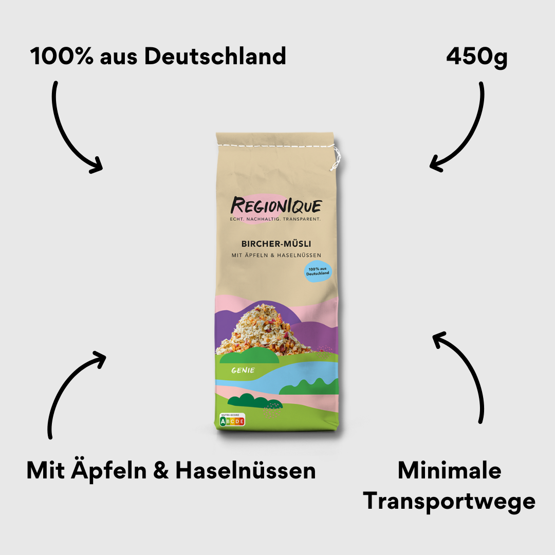 Regionique Bircher Müsli Genie Verpackung mit Impact