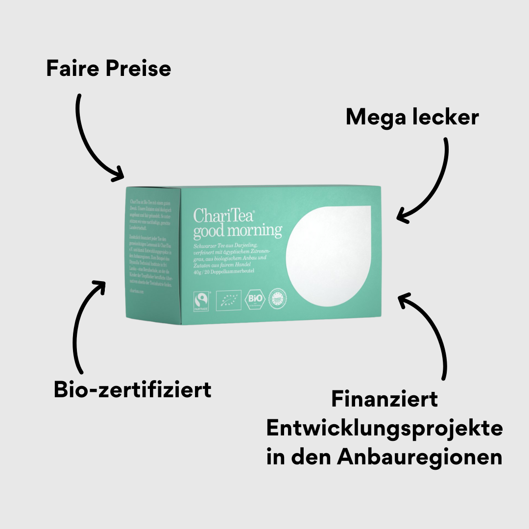 ChariTea Good Morning Doppelkamerbeutel Verpackung mit Impact