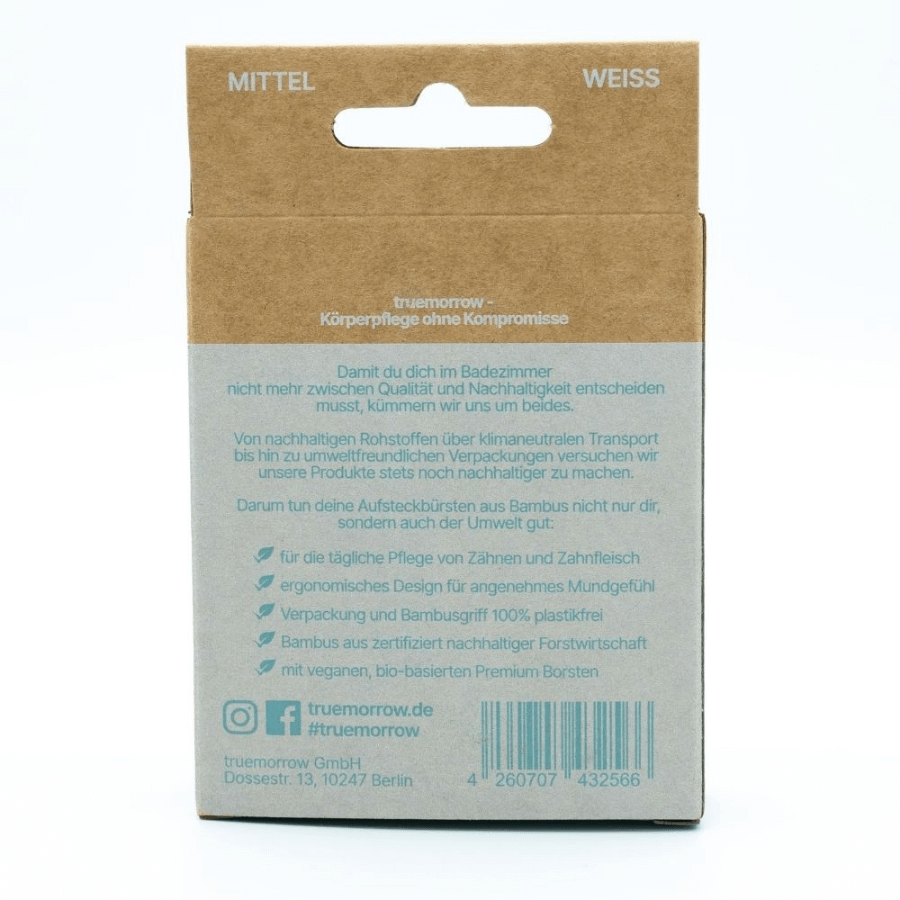 Aufsteckzahnbürsten Mittel, Farbe weiß Verpackung von hinten