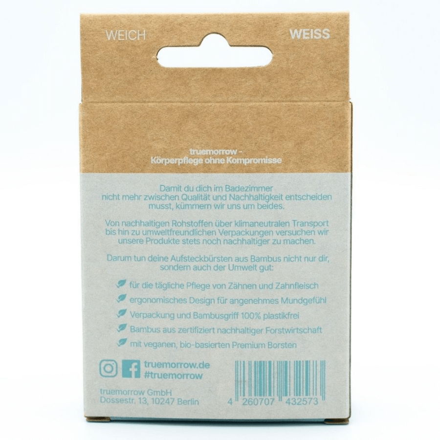 Aufsteckzahnbürsten Weich, Farbe weiß Verpackung von hinten
