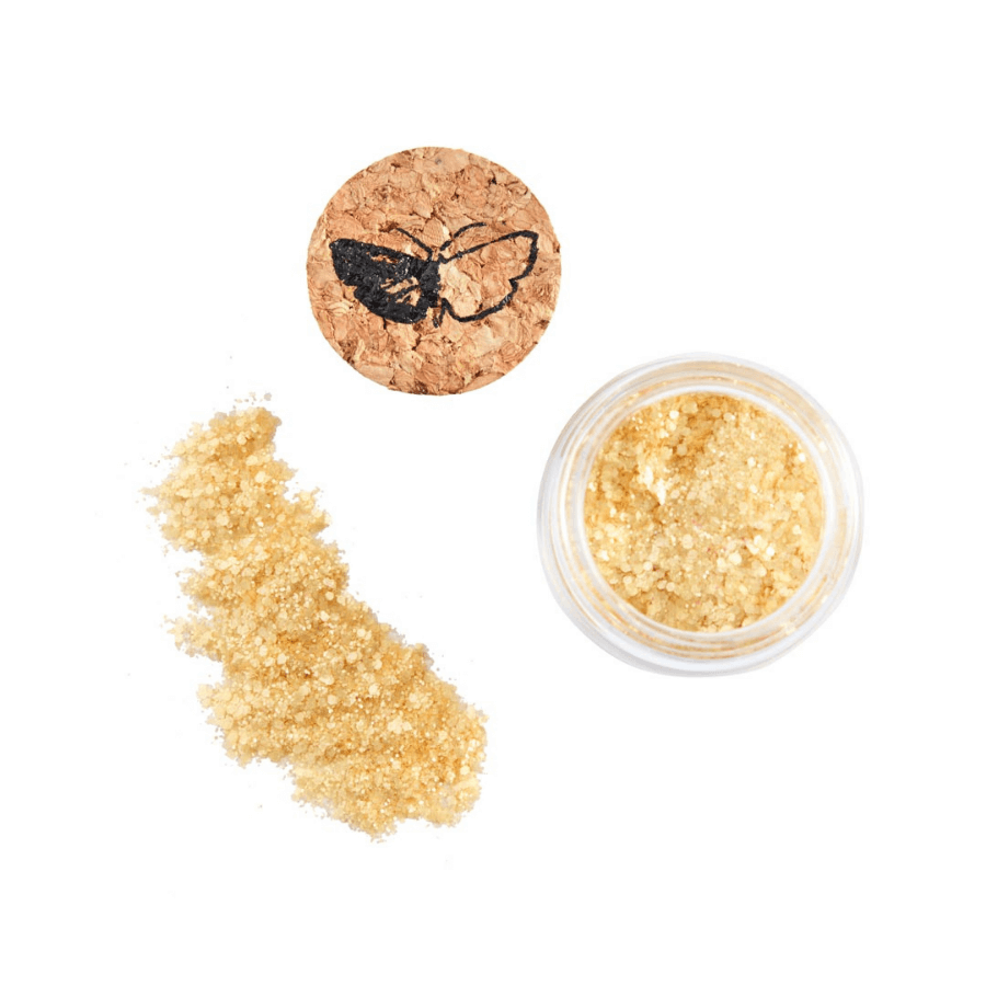 Birkenspanner Bioglitzer 5g Gläschen geöffnet Farbe Golden Buddha
