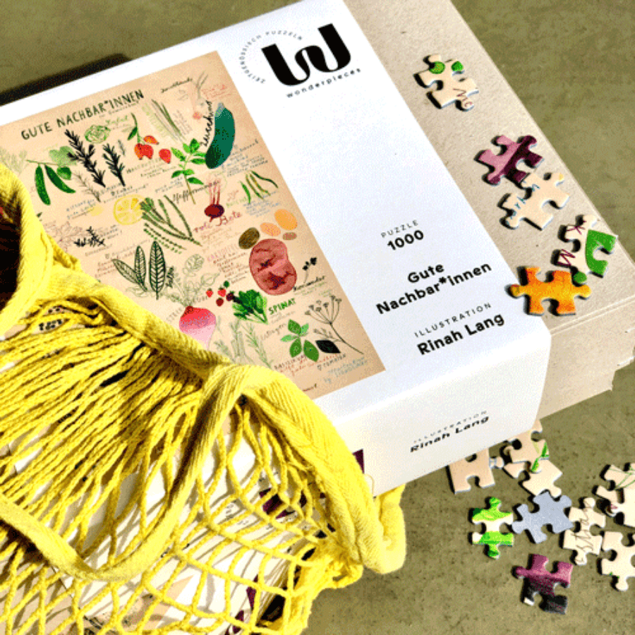 Verpackung von Gute Nachbar*innen Puzzle mit einzelnen Puzzleteilen