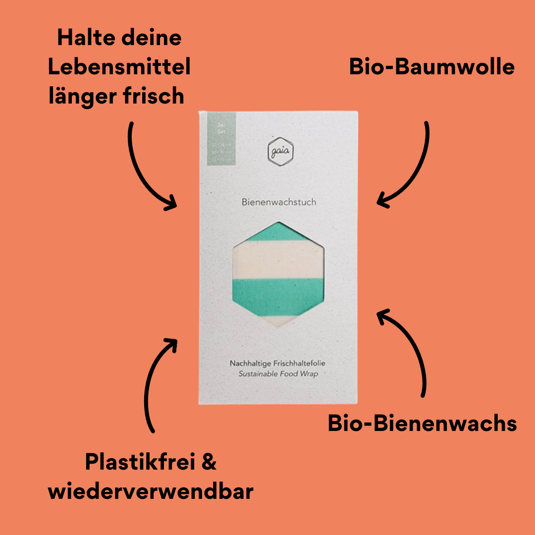 Gaia Bienenwachstuch Starter MLXL Grün-Weiße-Streifen mit Impact