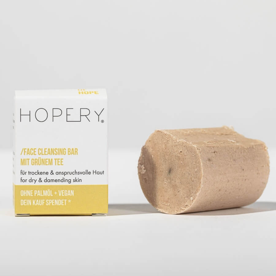 Face Cleansing bar mit Grünem Tee von Hopery mit Verpackung