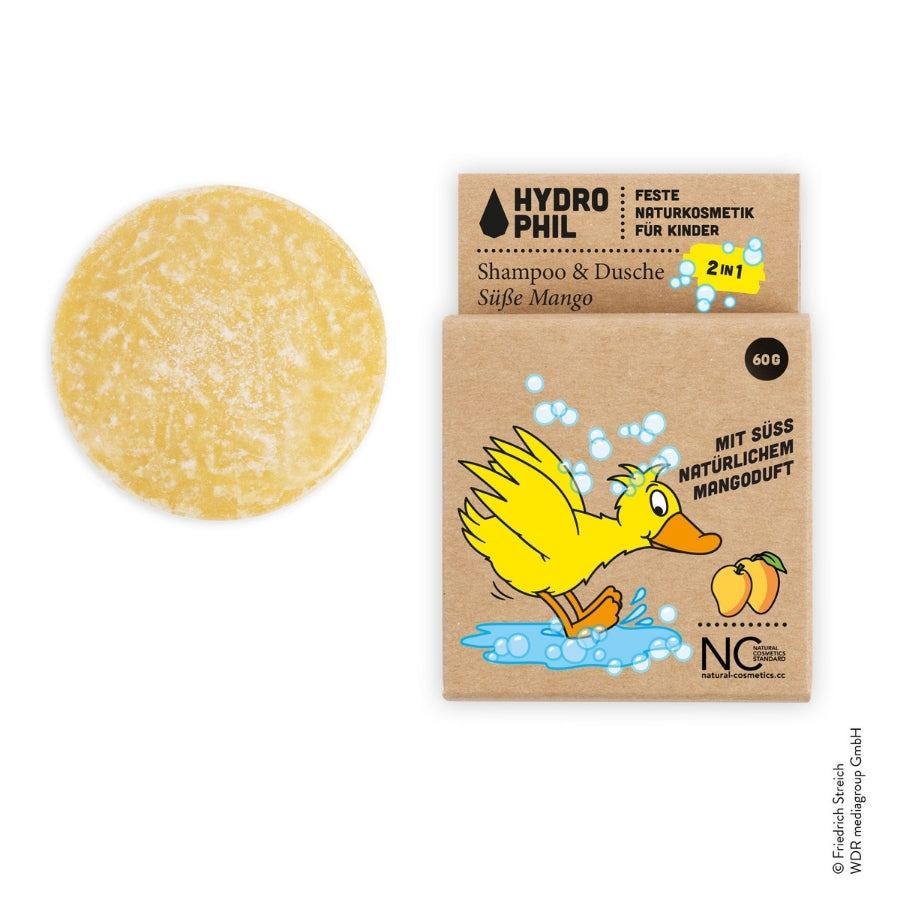 Hydrophil festes Shampoo und Dusche für Kids mit der Ente, Seife und Verpackung