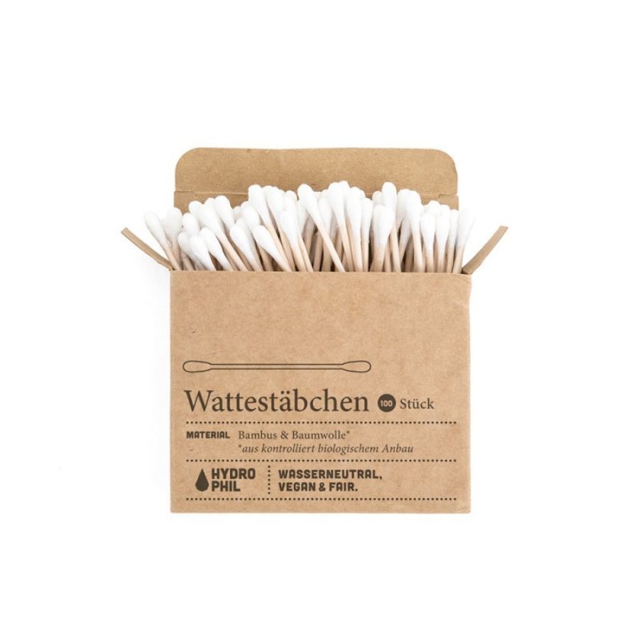 Wattestäbchen ordentlich in Verpackung von vorne