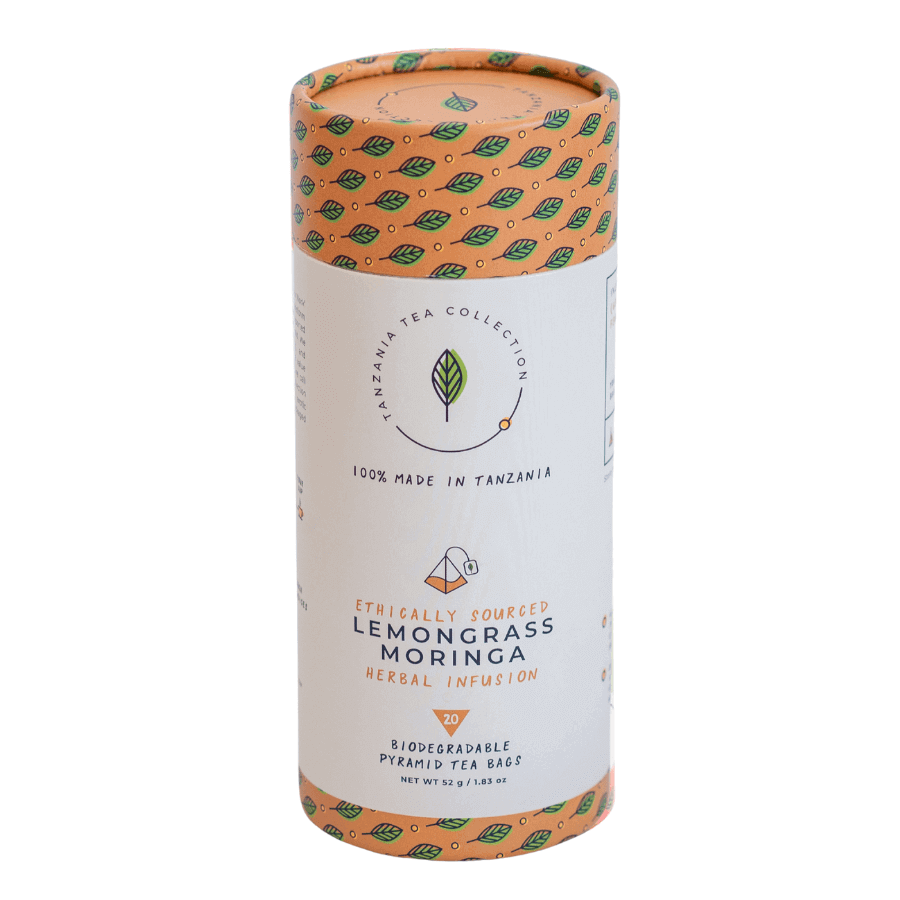 Kazi Yetu Tee Lemongrass Moringa von vorne und oben
