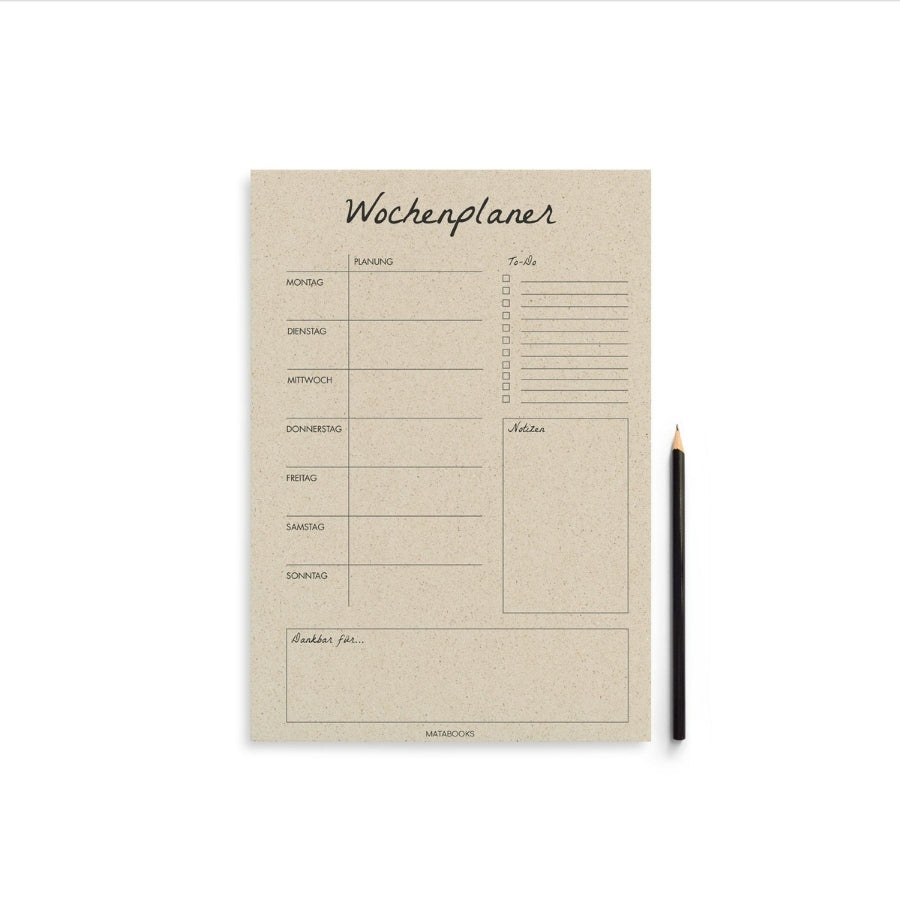 Matabooks Wochenplaner von oben mit Stift (Lieferung ohne Stift)