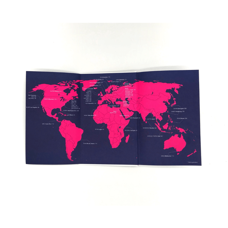 Die neue Welt Innenansicht von pinker Weltkarte