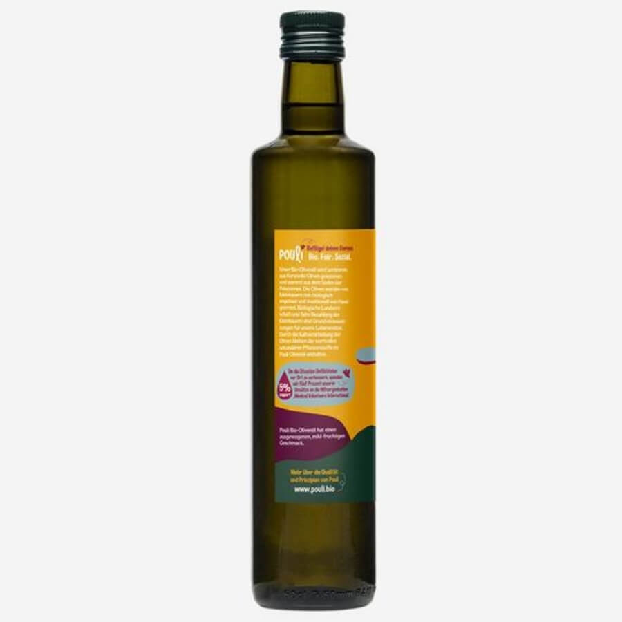 Pouli Olivenöl in der 500ml Flasche Seitenansicht