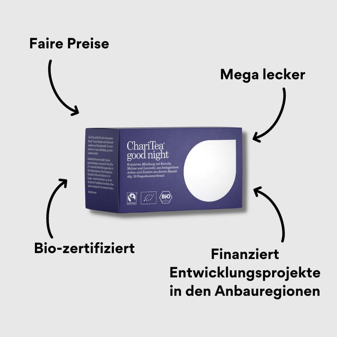 ChariTea Good Night Doppelkamerbeutel Verpackung mit Impact