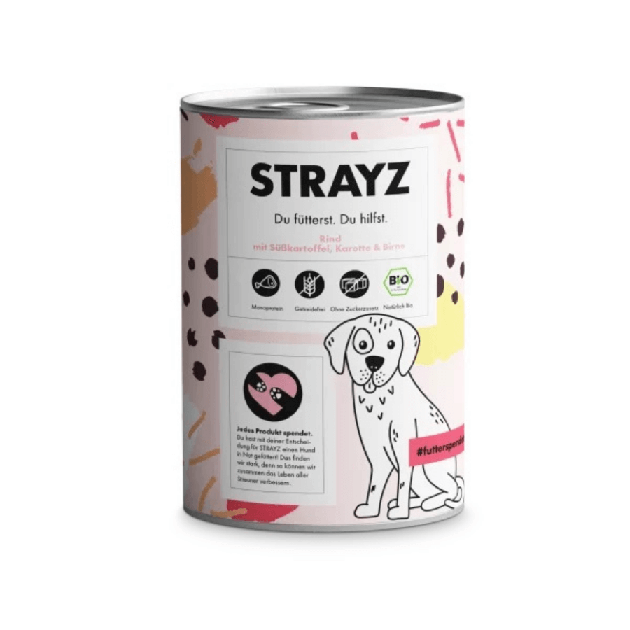 Strayz Nassfutter für Hunde mit Rind Dose von vorne