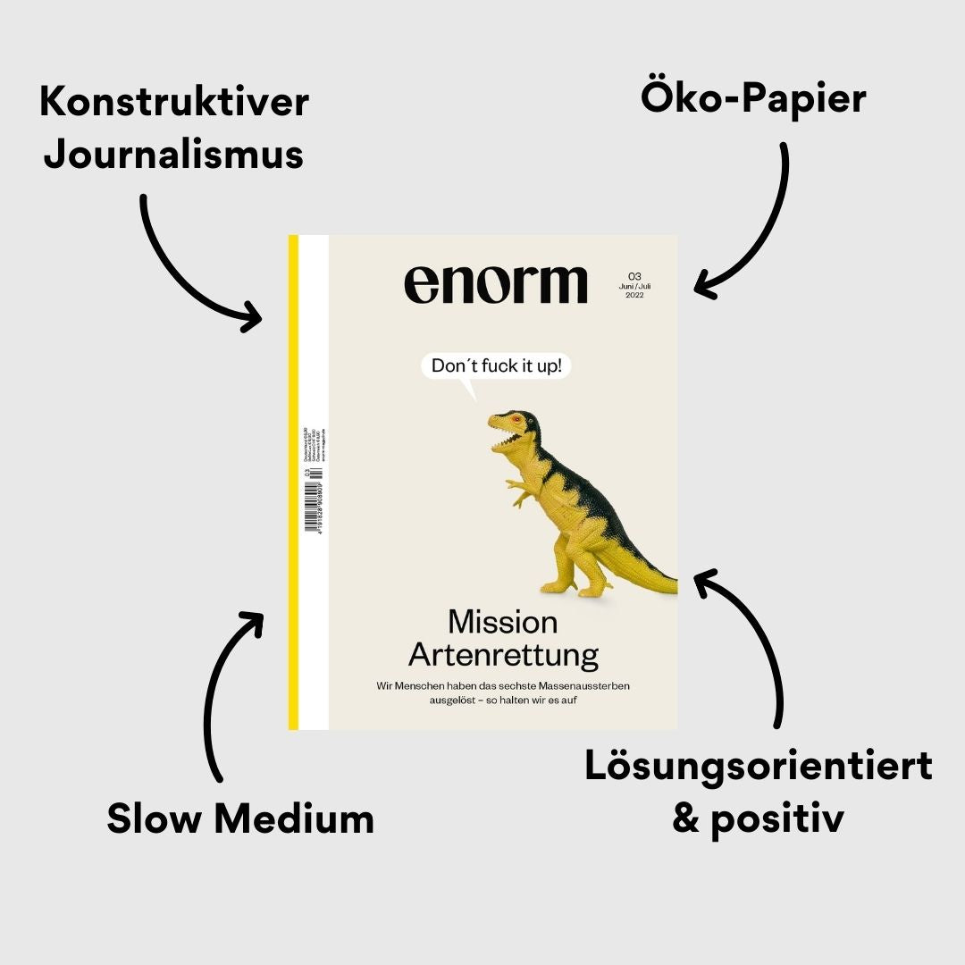 enorm Magazin Mission Artenrettung Cover mit Impact-Pfeilen