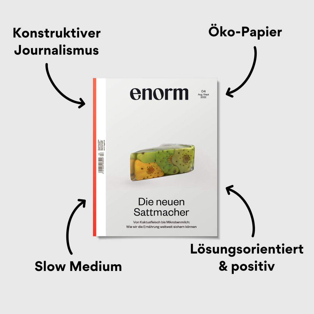 enorm Magazin Die neuen Sattmacher Cover mit Impact-Pfeilen