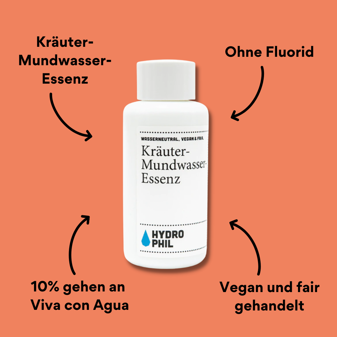 Mundwasser-Essenz Flasche von vorne mit Impact
