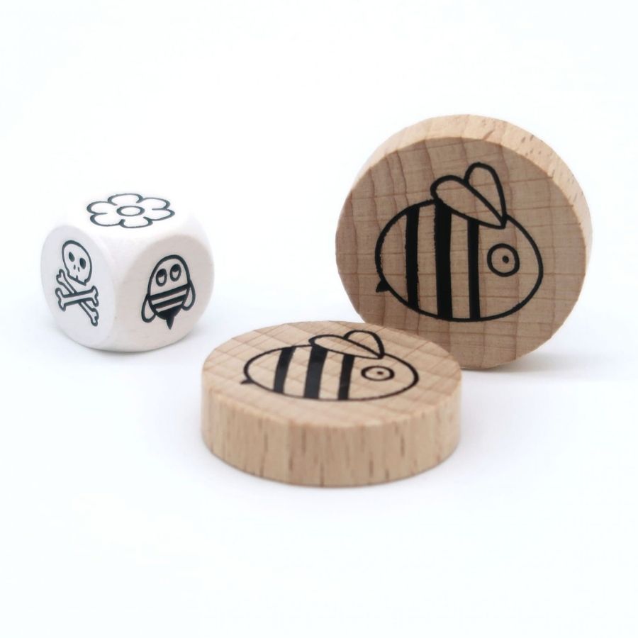Bee Good Brettspiel Figuren und Würfel