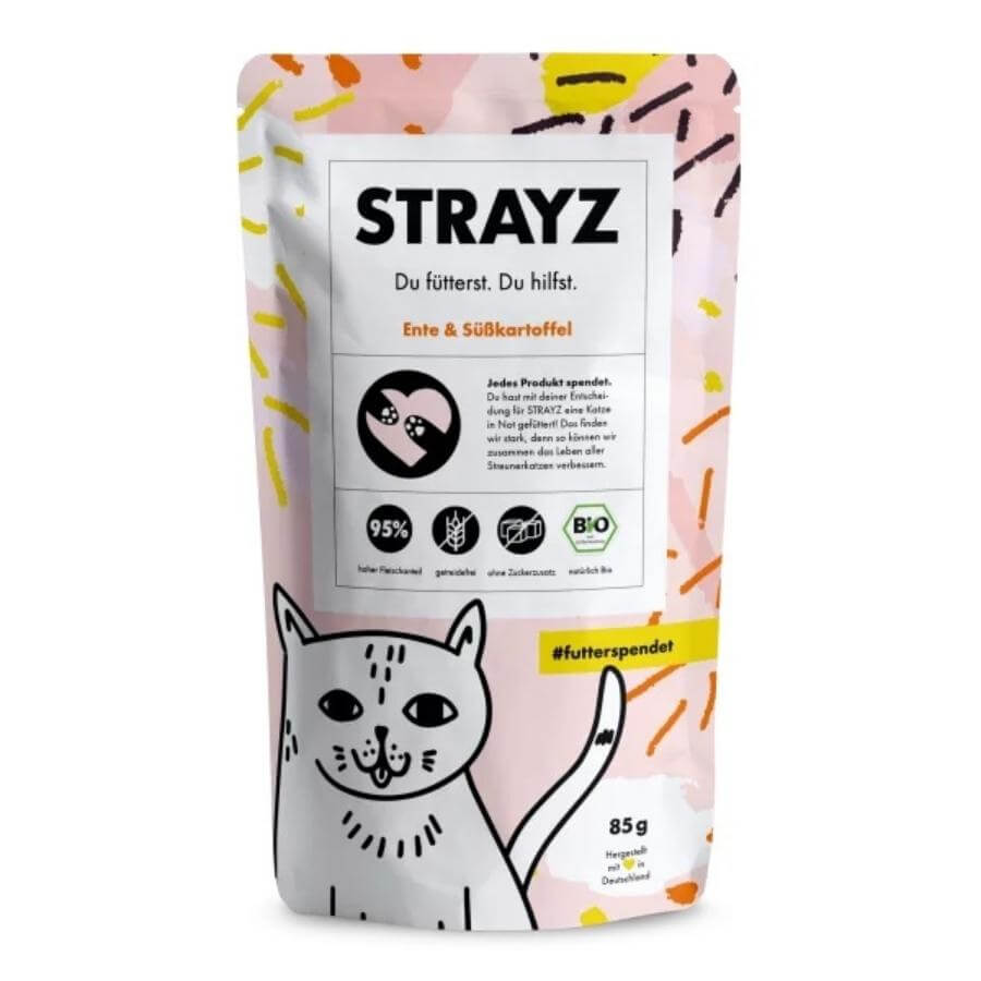 Strayz Nassfutter Ente Süßkartoffel Verpackung von vorne