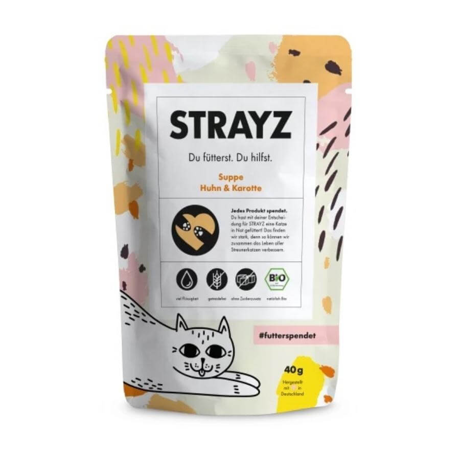 STRAYZ Suppe für Katzen Huhn und Karotte Verpackung von vorne