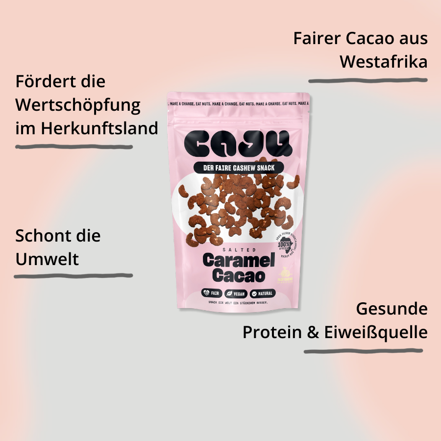caju Cashews Caramel Cacao – Verpackung von vorne mit Impact