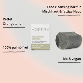 Face Cleansing Bar Aktivkohle von Hopery mit Verpackung mit Impact