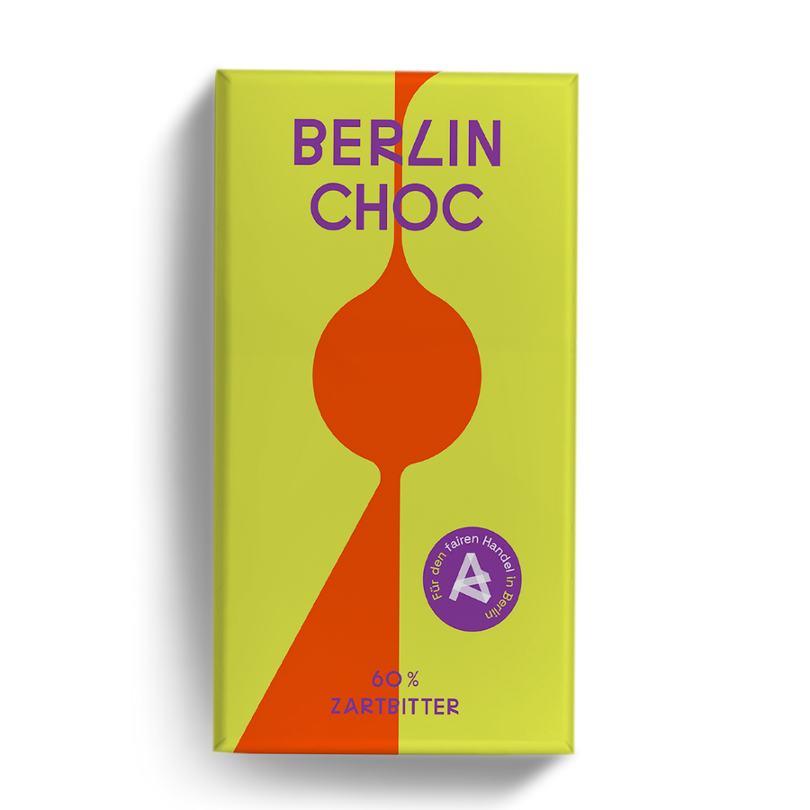 Berlin Choc – Zartbitterschokolade (60%) vom Aktionsbündnis Fairer Handel Berlin, Design Fernsehturm