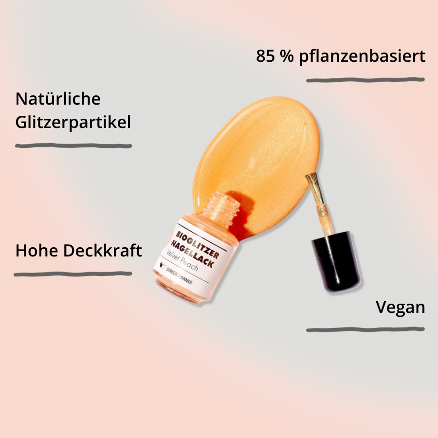 Birkenspanner Bioglitzer Nagellack – Velvet Peach mit Impact