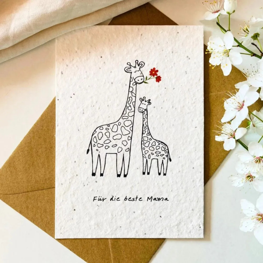 BlühWerk Papeterie – Grußkarte Für die beste Mama – Giraffen