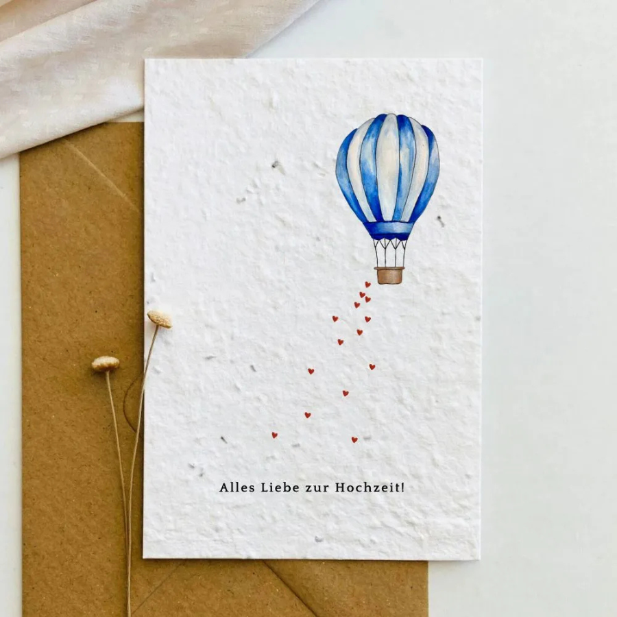 BlühWerk Papeterie – Grußkarte Alles Liebe zur Hochzeit blauer Ballon