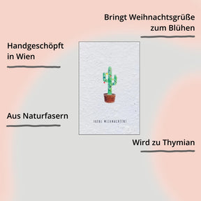 Einpflanzbare Postkarte – Weihnachten  von BlühWerk Papeterie – Kaktus mit Impact