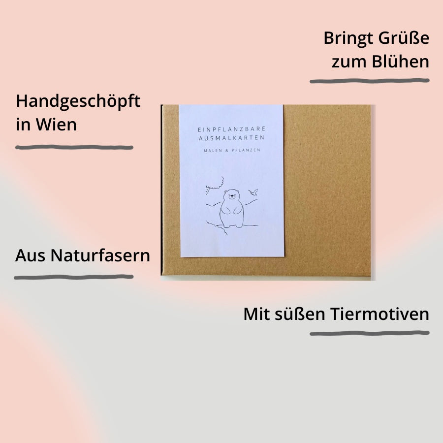 Einpflanzbarer Ausmalkarten von BlühWerk – Verpackung mit Impact