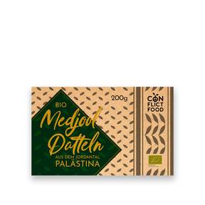 Medjool-Datteln von Conflictfood – Verpackung