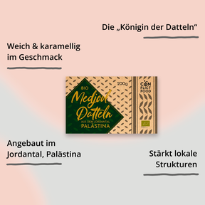 Medjool-Datteln von Conflictfood – Verpackung mit Impact