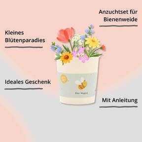 Bienenweide "Be Happy" im Becher von Die Stadtgärtner – Becher mit Blumen mit Impact