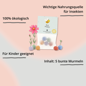 Blumenmurmeln "Bee happy" von Die Stadtgärtner mit gezeichneter Blume und Impact