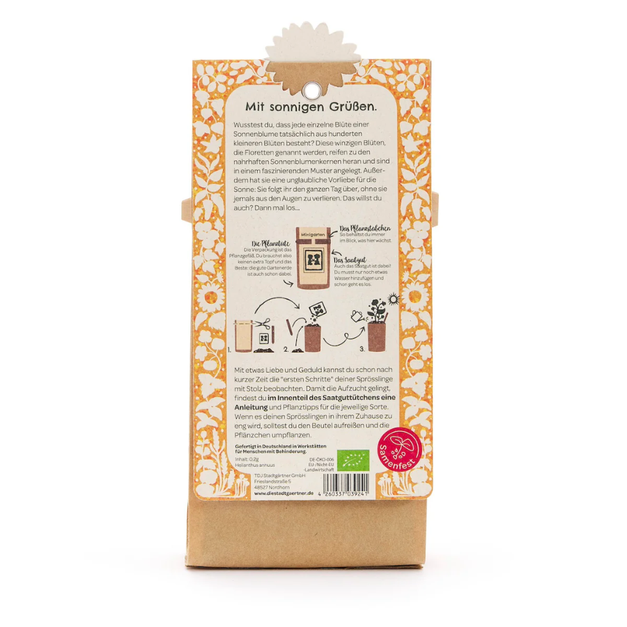 Minigarten – Sonnenblume von Die Stadtgärtner – Verpackung von hinten