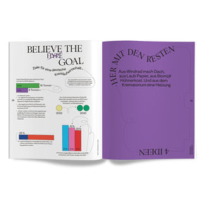 Illustration of a creative booklet highlighting German circular economy goals and innovative recycling ideas.
