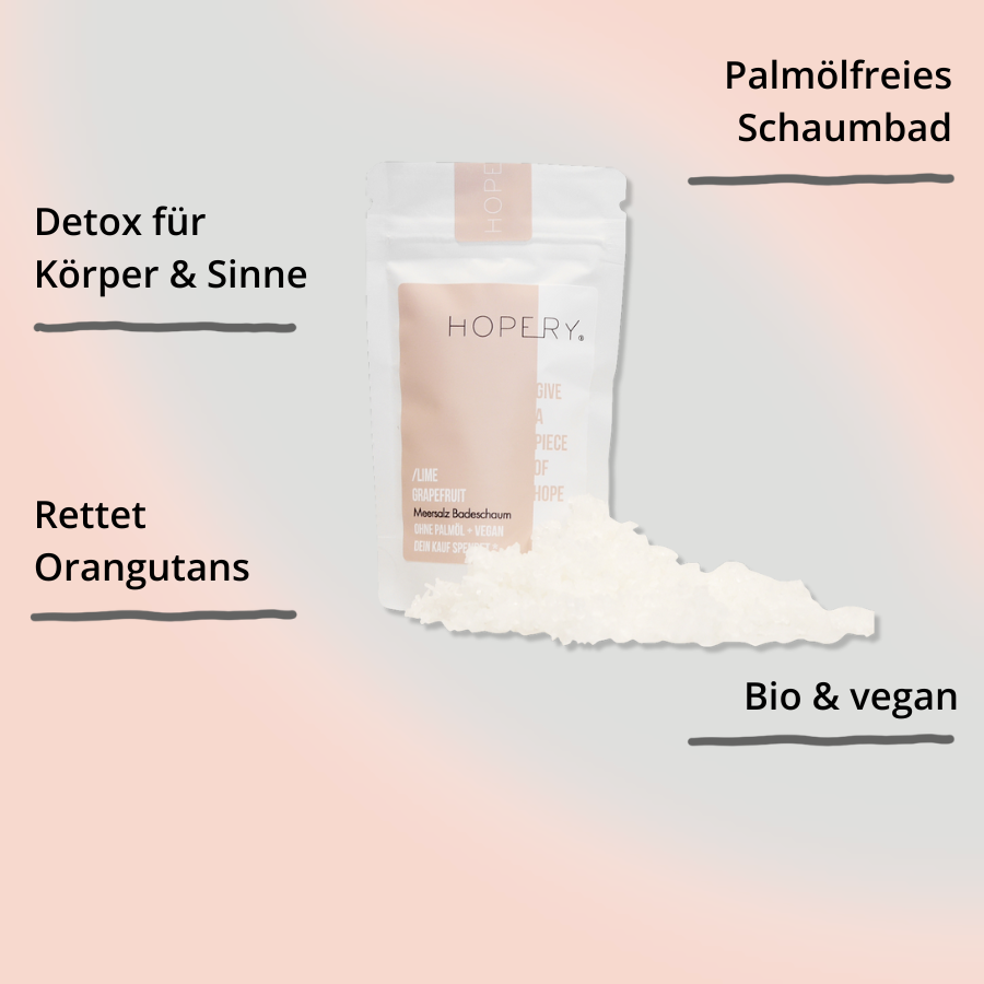 Meersalz Badeschaum – Lime Grapefruit von Hopery, Verpackung mit Impact