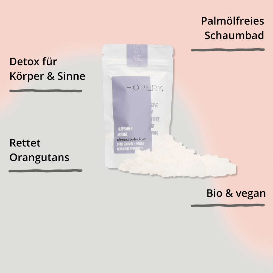 Meersalz Badeschaum – Lavender Orange von Hopery, Verpackung mit Impact
