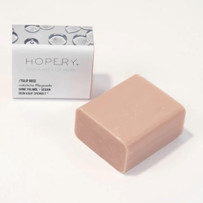 Hopery Pflegeseife Tulip Rose – Seife und Verpackung