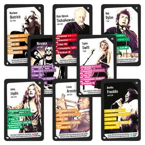 Musiklegenden-Quartett vom Katapult Verlag – Beispielkarten