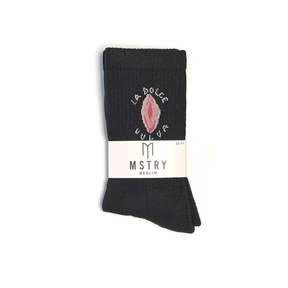 Mstry Socken La dolce Vulva schwarz mit Verpackung