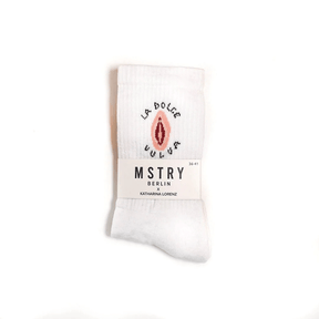 Mstry Socken La dolce Vulva weiß mit Verpackung
