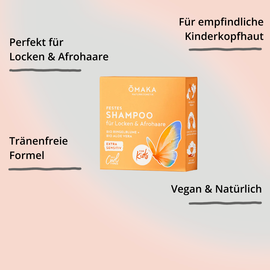 Mildes Kindershampoo von ŌMAKA – Verpackung mit Impact