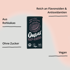 100% Kakao, vegane Schokolade von Ombar mit Impact