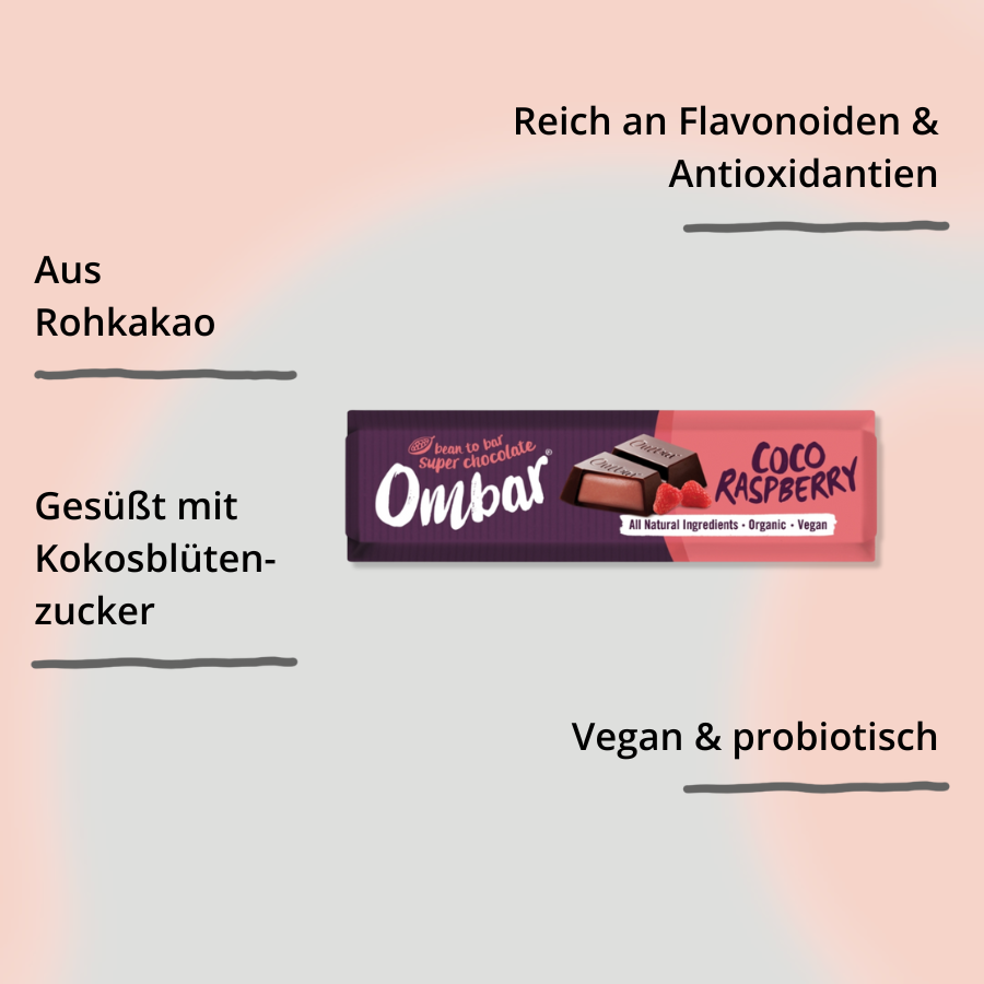 Riegel – Kokos Himbeere, vegane Schokolade von Ombar mit Impact